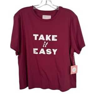 BANDO Take It Easy NEW Graphic Tee Shirt Size L NEW Burgundy Maroon